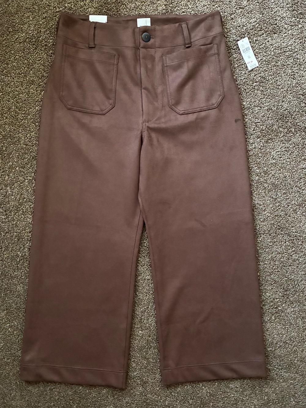 NWT Maeve Colette Faux-Suede High-Rise Wide-Leg Cropped Pants, Size 32, Brown